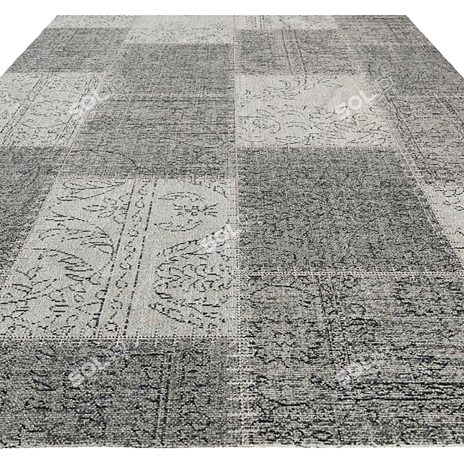 Vintage Patchwork Distressed Rug 3D model image 2