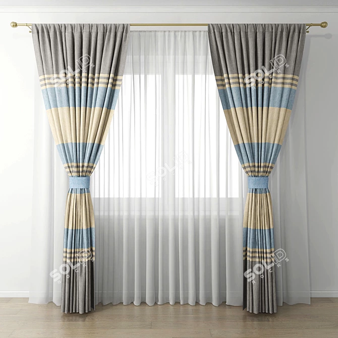 Elegant Window Drapes 3D model image 1