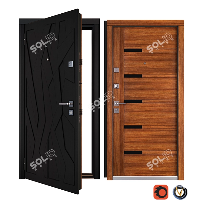 Modern Metal Front Door: Stylish Security Solution 3D model image 1