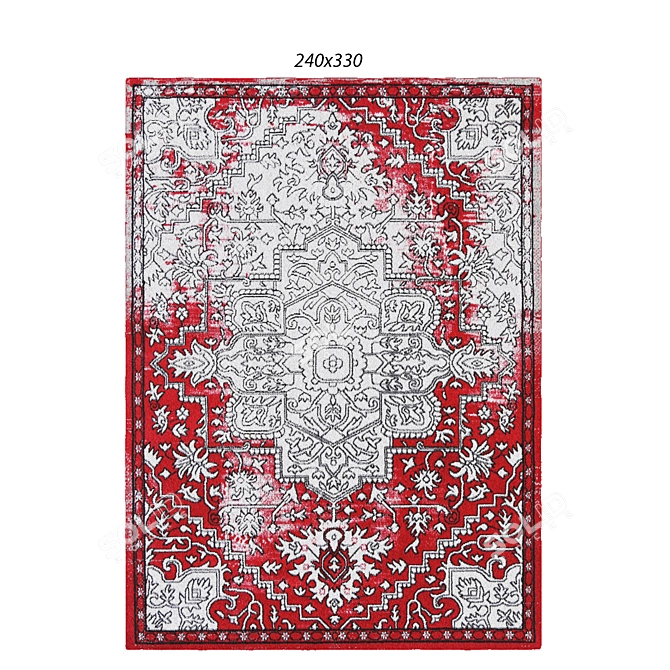 Elegant Art Deco Grey & Red Rug 3D model image 1