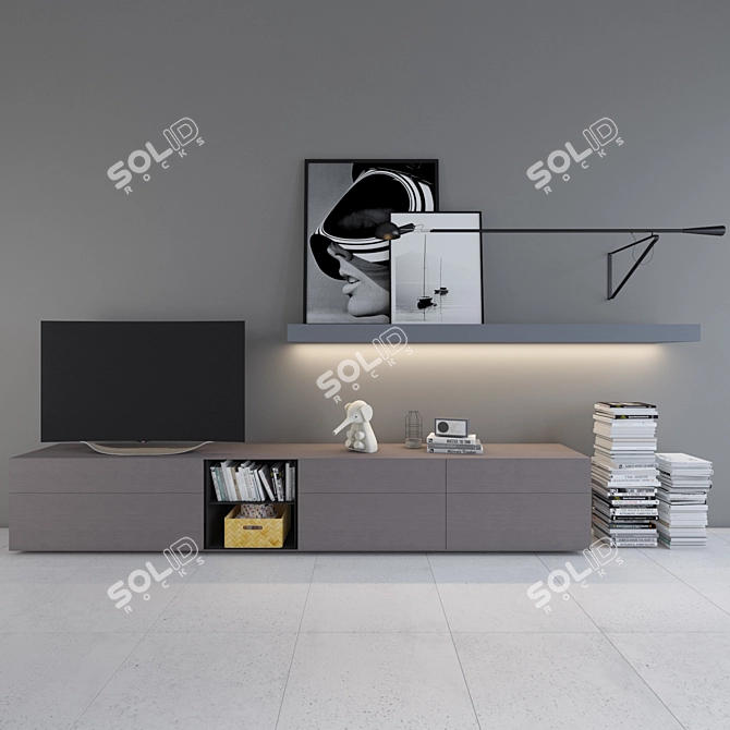 Sleek TV Storage Wall 007 3D model image 1