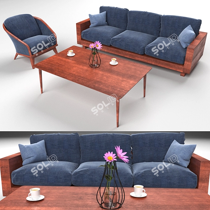 Modern Leather Sofa - FBX & OBJ Files 3D model image 1