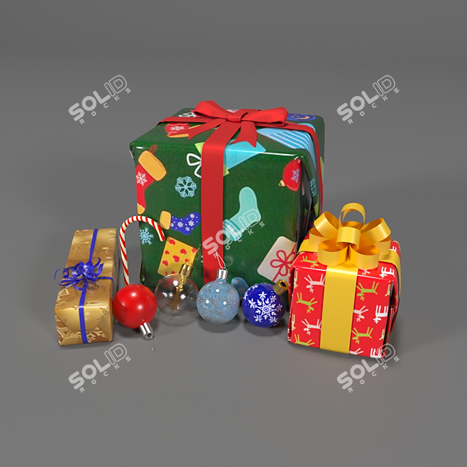 Festive Holiday Set: Ornaments, Gifts & More 3D model image 1