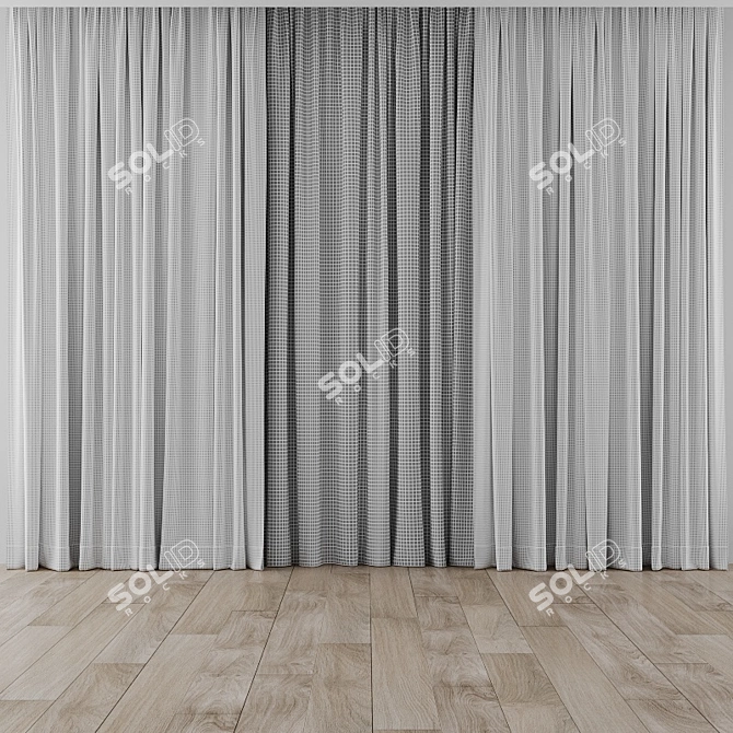 Elegant Window Drapes Set 3D model image 3