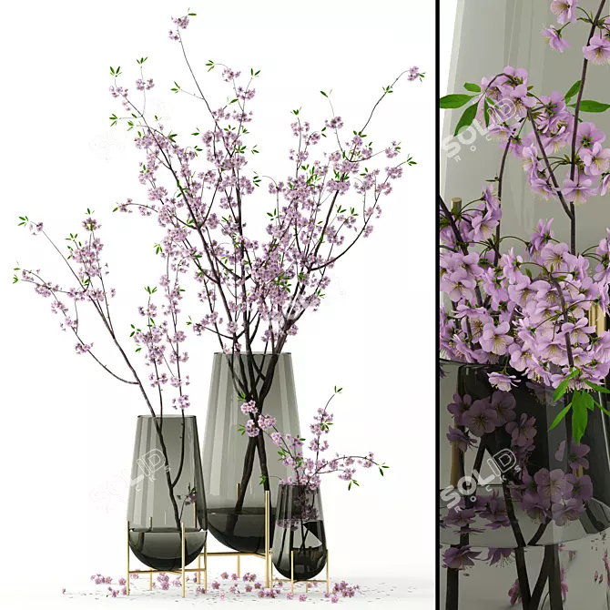 Echasse Vases with Cherry Blossoms 3D model image 1