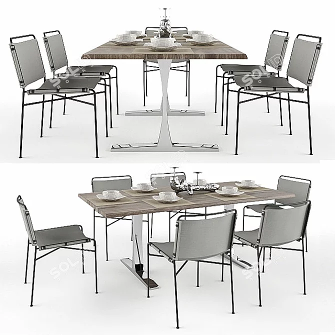 Modern Dining Table Set with Chairs 3D model image 2