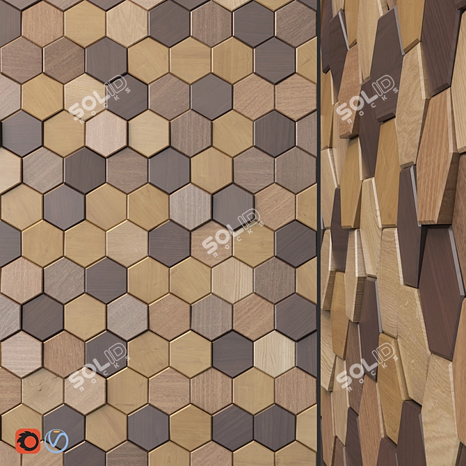 HexaWood Pixel Panels: Unique Geometric Wall Decor 3D model image 1
