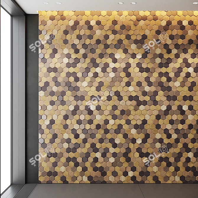 HexaWood Pixel Panels: Unique Geometric Wall Decor 3D model image 2