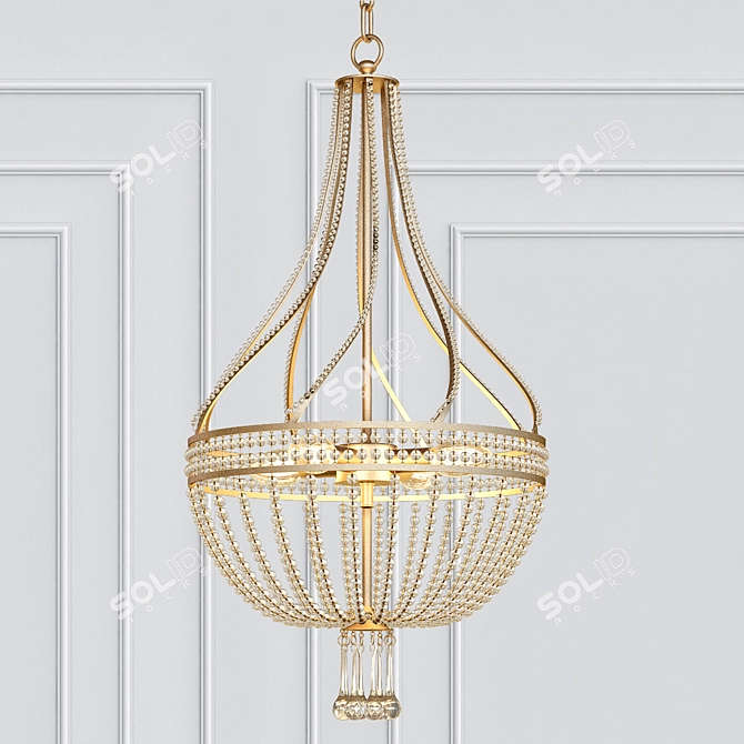 Elegant Antique Gold Leaf Chandelier 3D model image 1