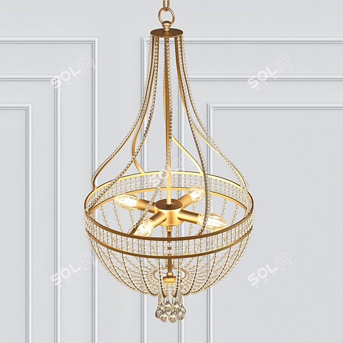 Elegant Antique Gold Leaf Chandelier 3D model image 2