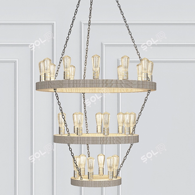 Geoffrey Three Tier Wood and Metal Chandelier 3D model image 1