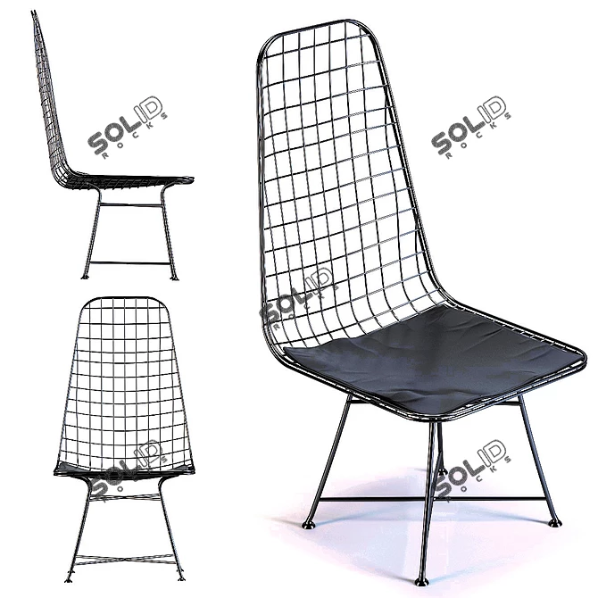 Sleek Black Grid Chair 3D model image 1