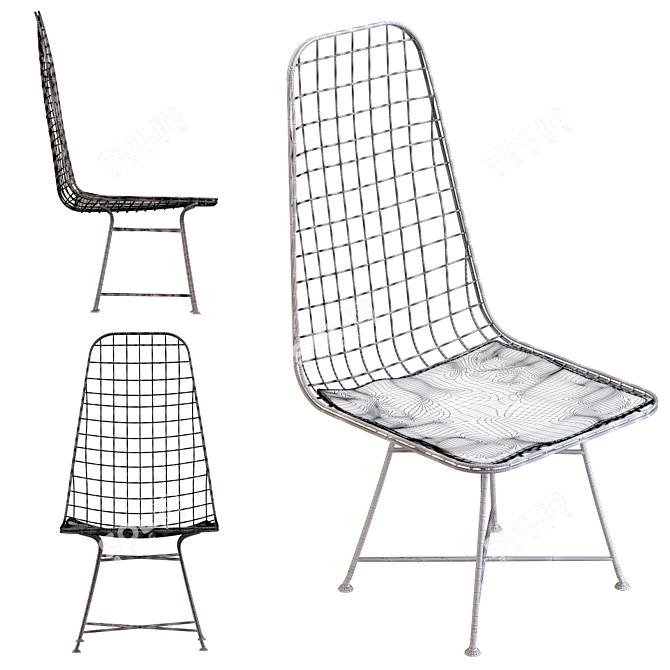 Sleek Black Grid Chair 3D model image 2