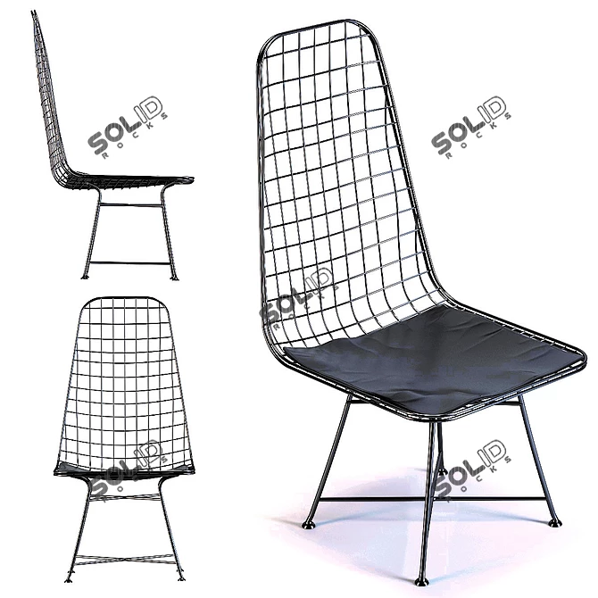 Sleek Black Grid Chair 3D model image 3