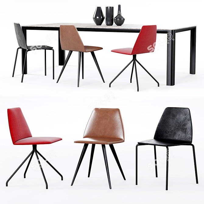 Sleek Sila Chairs & Kodo Table Set 3D model image 1