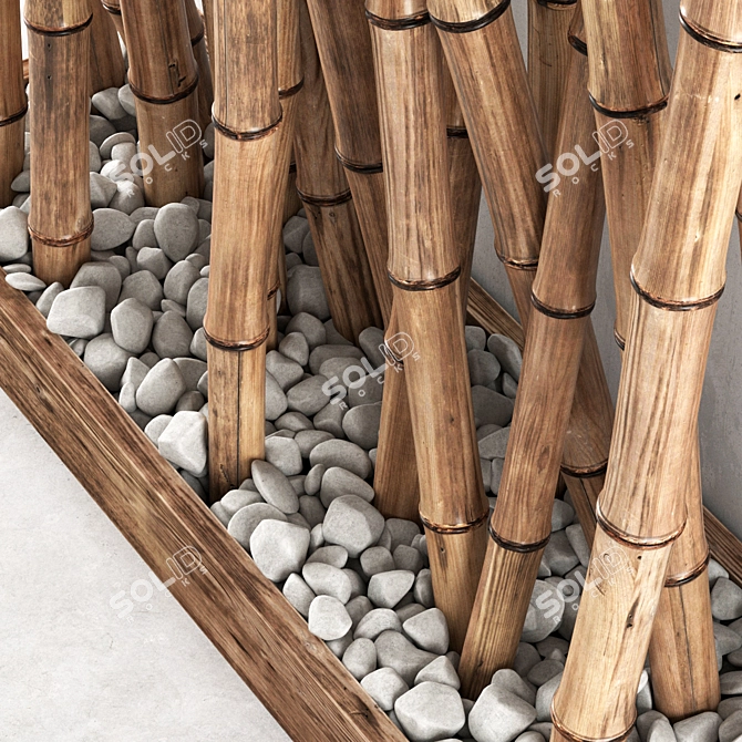 Bamboo Zen Decor with Pebbles 3D model image 2