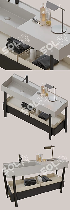 Rectangular Ceramic Washbasin with Integrated Countertop 3D model image 2