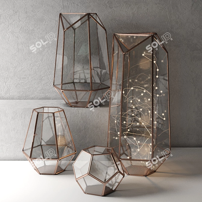 Elegant Metalwork Hurricane Lanterns 3D model image 1