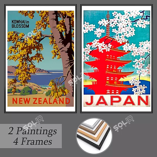 Decor Set: 2 Paintings & 4 Frame Options 3D model image 1