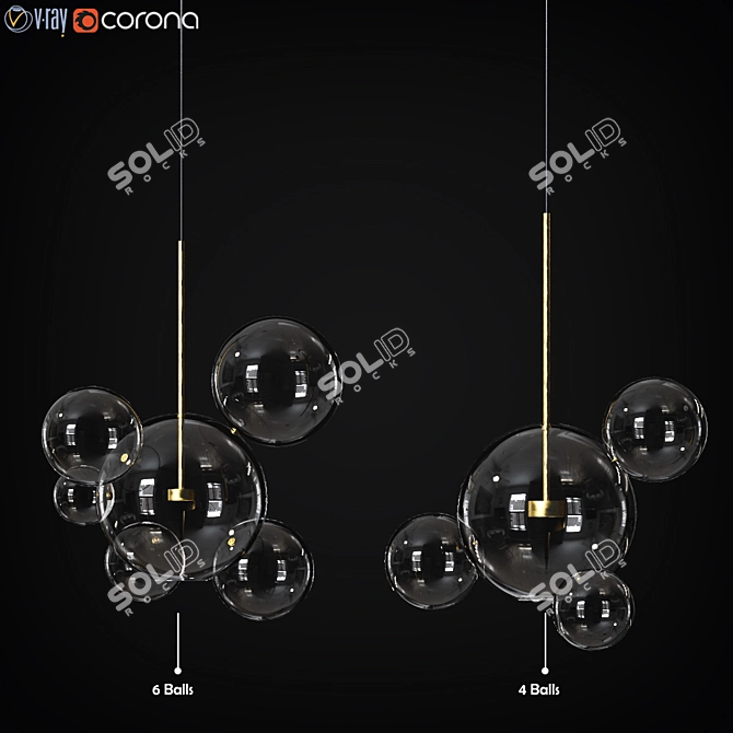 Bolle 4 & 6 Lamp Set: Modern Brass & Glass Suspension Light 3D model image 1