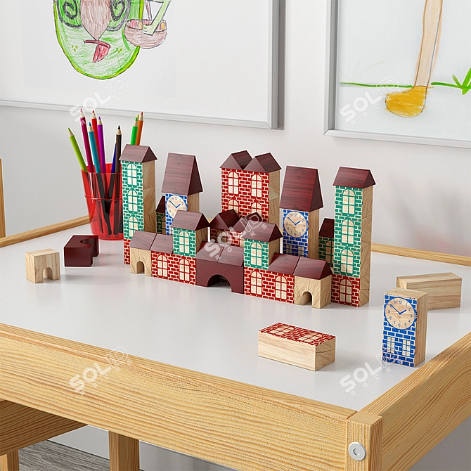 Kid's Table Set with Ikea Chairs & Xalingo Toy 3D model image 2