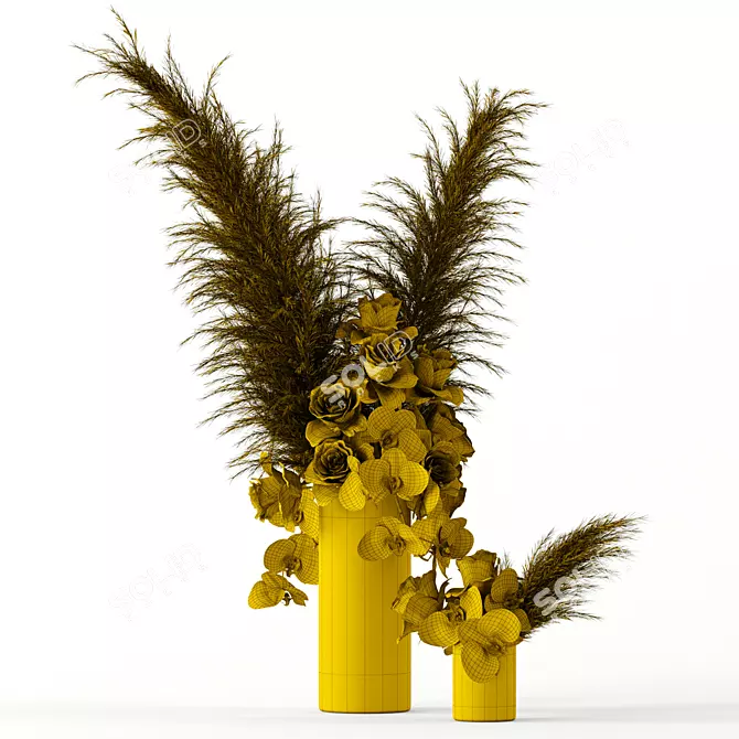 Elegant Brass Vases with Pale Roses 3D model image 3