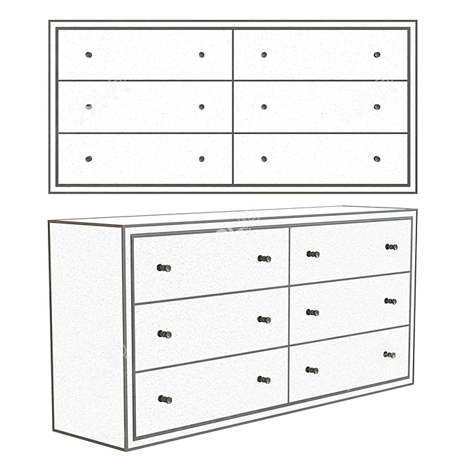 Strand Mirrored 6-Drawer Dresser 3D model image 1