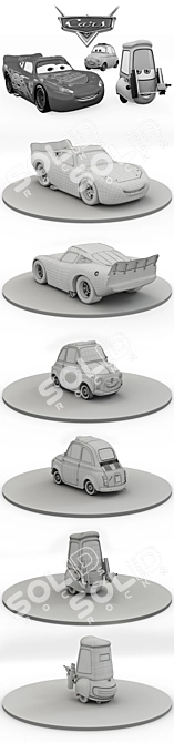 Title: Cars "Lightning McQueen, Guido, & Luigi" Figures 3D model image 3