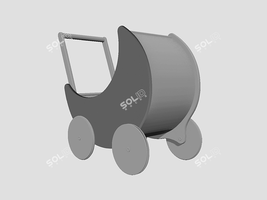 Wooden Toy Pram for Dolls 3D model image 2