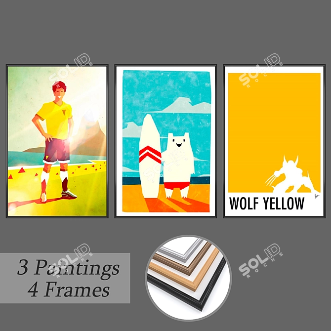 3-Piece Set with 4 Frame Options 3D model image 1