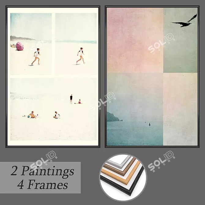 Wall Art Set: No. 490 - 2 Paintings, 4 Frame Options 3D model image 1