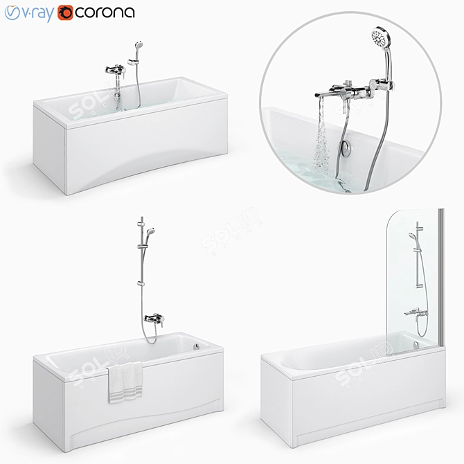 Cersanit 24-Piece Bath Set: Flavia, Intro, Lana 3D model image 1