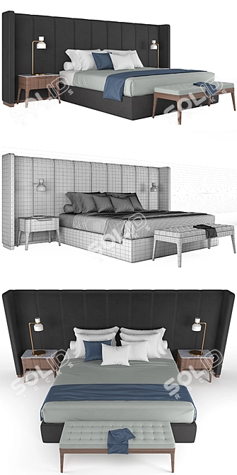 Luxury Porada Bed: Unwrap UVW & High Quality Textures 3D model image 2