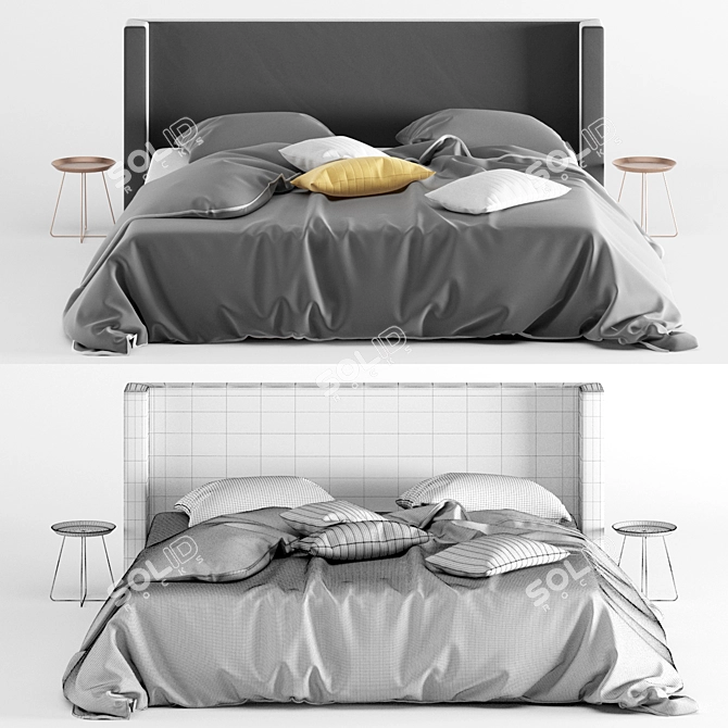 Sleek 3-Piece Bed Set 3D model image 2