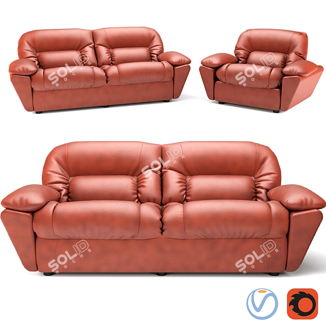 Modern Leather Sofa & Armchair Set 3D model image 1