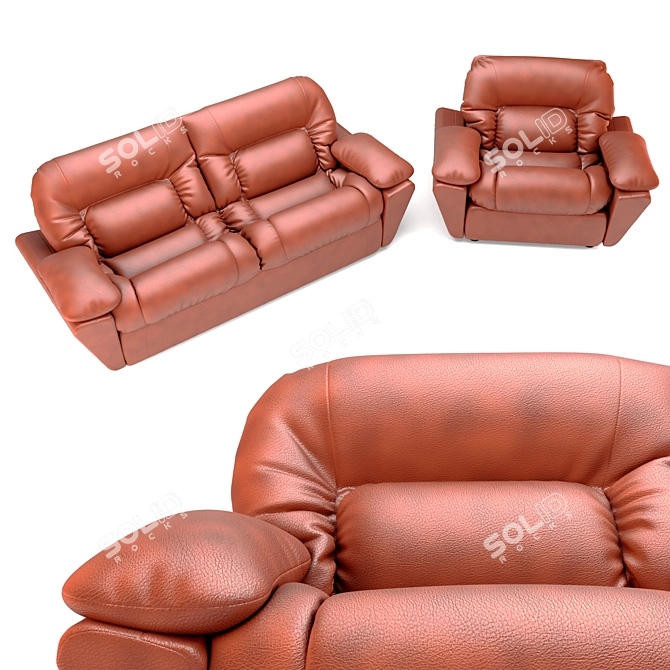 Modern Leather Sofa & Armchair Set 3D model image 2