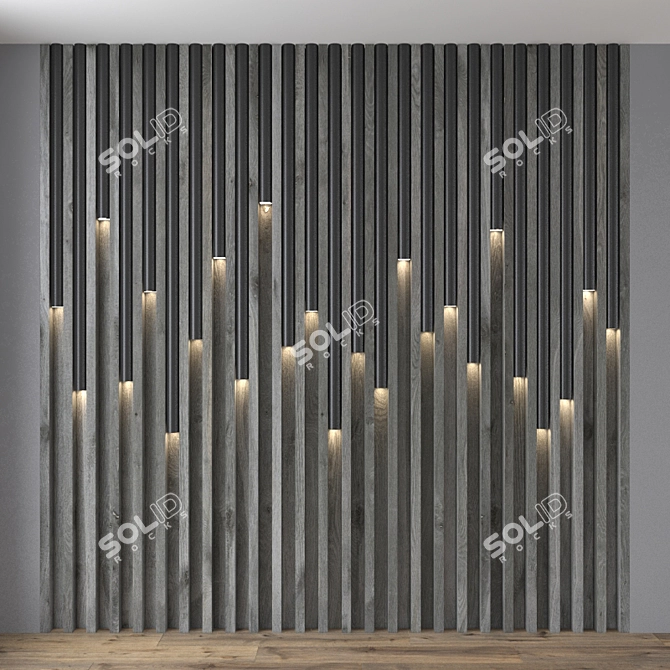 Rustic Wood Wall Panel 3D model image 1