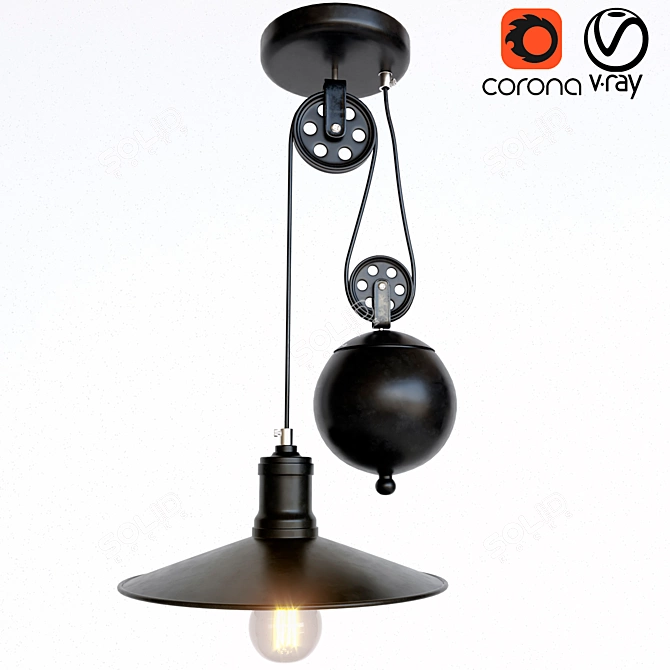 Black Chandelier with Counterweight 3D model image 1