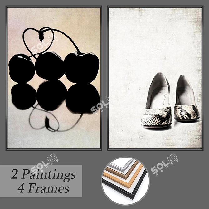 Artistic Set: Wall Paintings and Frames 3D model image 1
