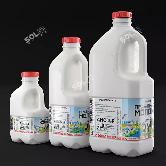 Milk Bottle Trio: 2.0L, 0.9L, 0.5L 3D model image 1