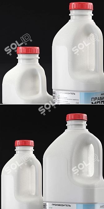 Milk Bottle Trio: 2.0L, 0.9L, 0.5L 3D model image 2