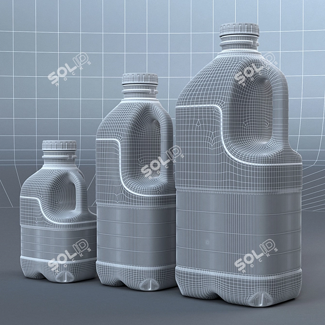 Milk Bottle Trio: 2.0L, 0.9L, 0.5L 3D model image 3