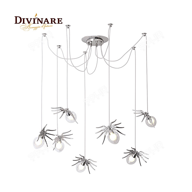 Divinare Ragno 1308Q02 PL-7: Elegant Chrome Pendant Light with 7 G9 Bulbs 3D model image 1