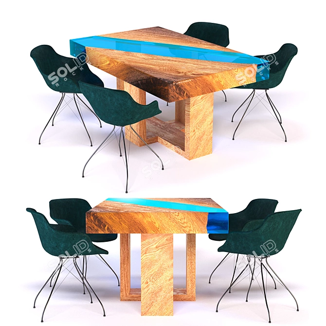 Title: Elegant Epoxy Oak Dining Table 3D model image 1