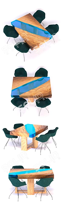 Title: Elegant Epoxy Oak Dining Table 3D model image 2