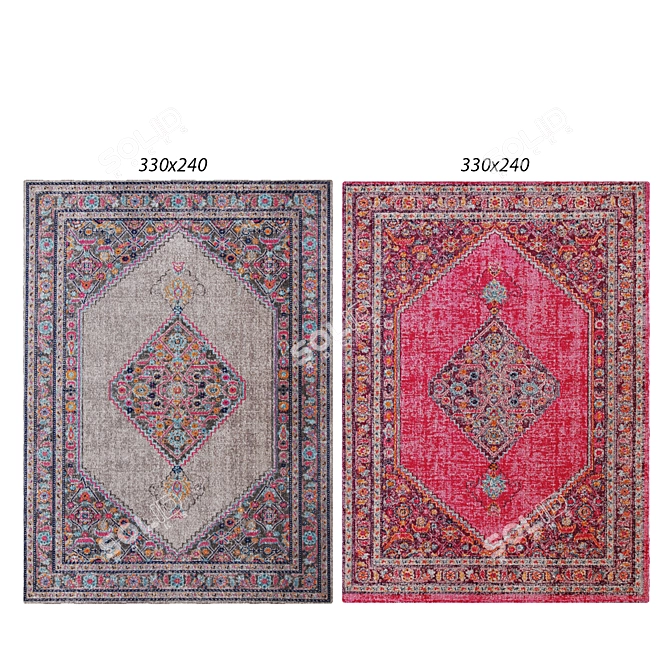 Modern Distressed Rugs: Gray & Pink 3D model image 1