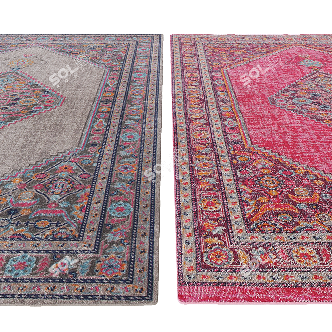 Modern Distressed Rugs: Gray & Pink 3D model image 2