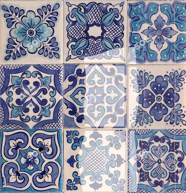 Moroccan Ceramic & Blue Quartz Tiles 3D model image 2