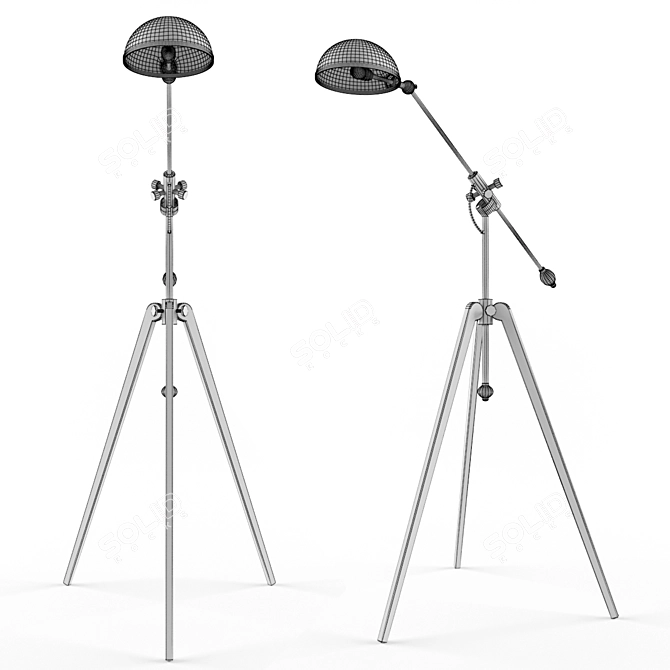 Vintage Brass Tripod Floor Lamp 3D model image 3