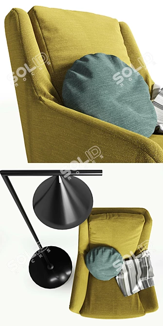 Edouard Chair: Stylish Yellow Fabric with Black Legs 3D model image 2